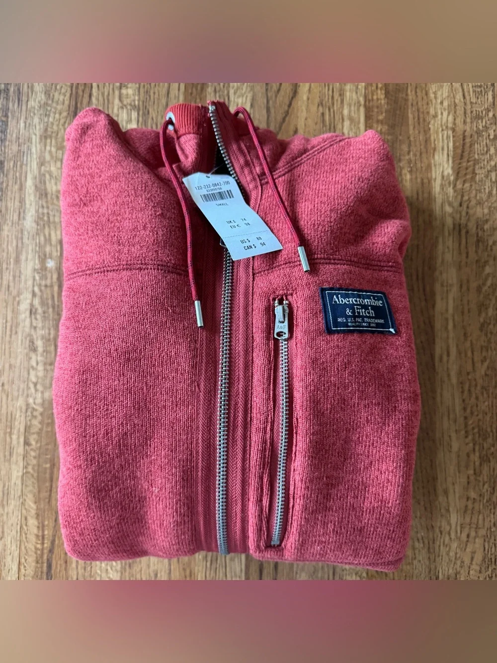 NWT Abercrombie & Fitch Sherpa Lined Full Zip Hoodie Heather Red Small